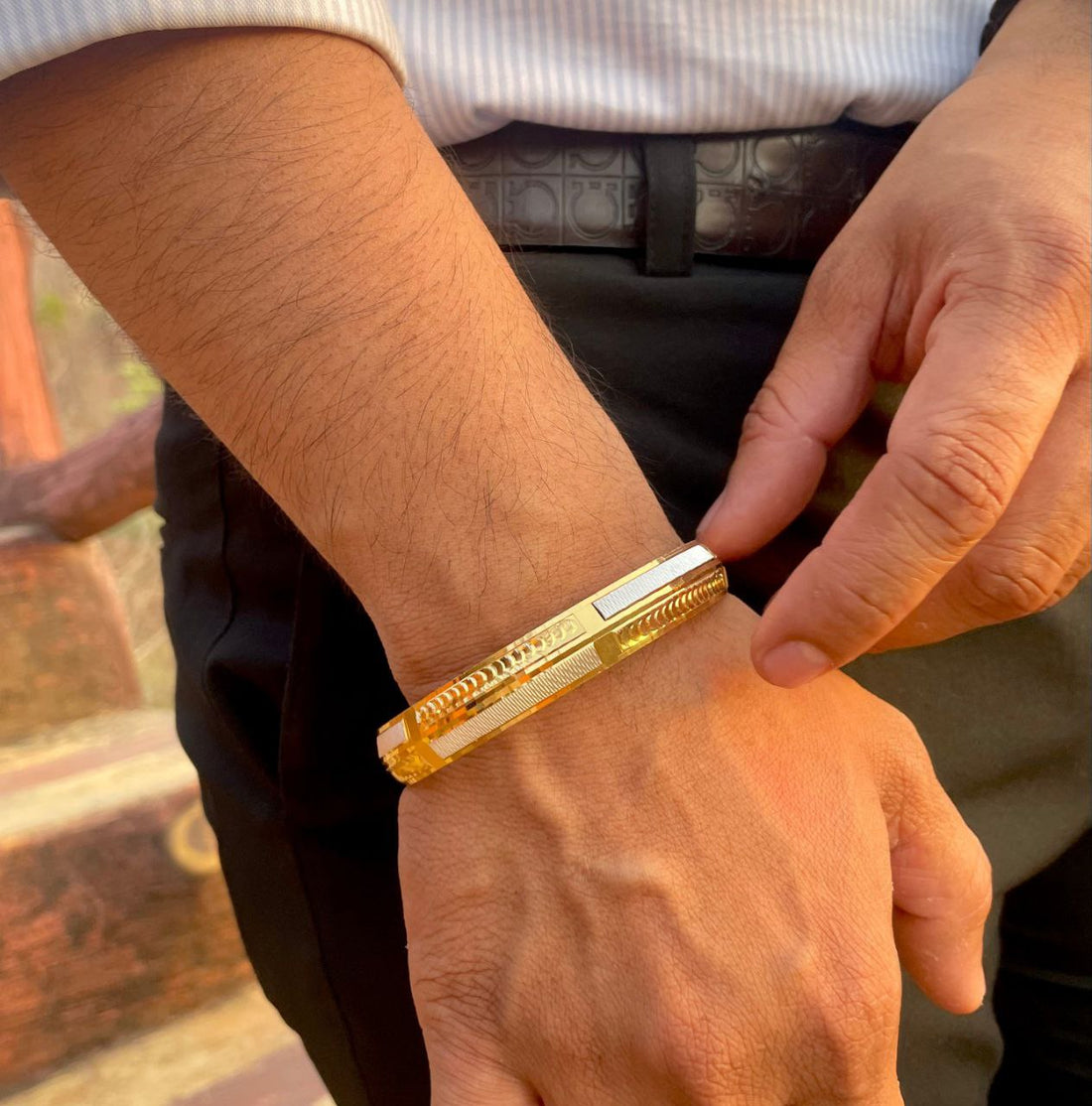 Men's Dual Tone Kada | 22 Kt Gold Plated